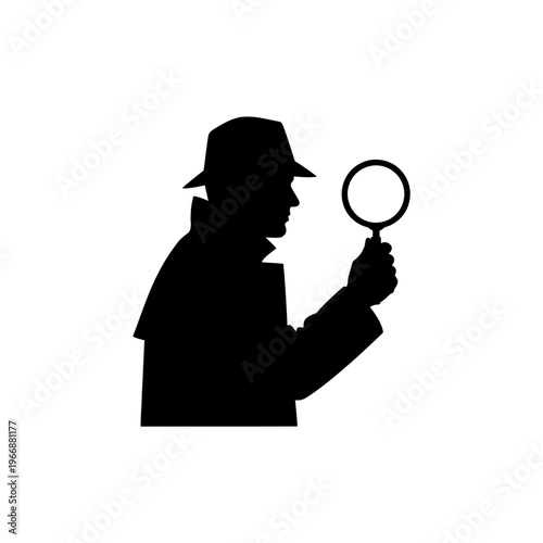 Silhouette of a detective holding a magnifying glass.