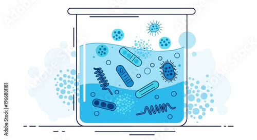 Microscopic Bacteria and Viruses in Laboratory Beaker, Scientific Research and Microbiology Concept
