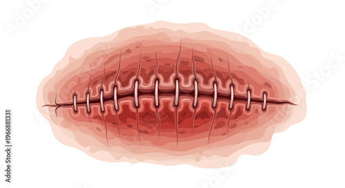 Suture Stitch Medical Wound Healing Skin Close-up Illustration