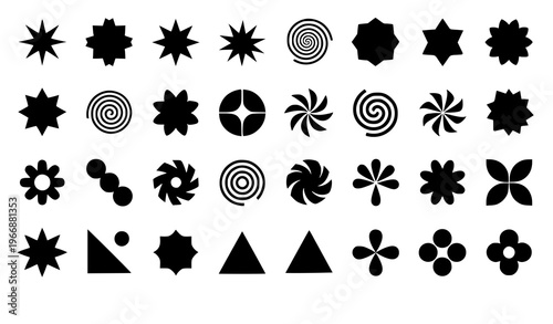 Minimal brutalist geometric icon set Bauhaus abstract shapes Swiss design vector isolated on white background