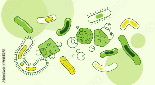 Microscopic Organisms: Bacteria, Viruses, and Cells in Green Tones