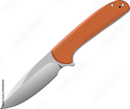 vector illustration of a pocketknife with a wooden handle isolated on white background.