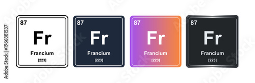 Francium Fr 87 Periodic Table Element Tile. Vector Illustration, Minimalist Design, Isolated on Background, UI Icon Style, Modern Chemistry Graphics.