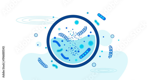 Microscopic view of bacteria and viruses in water, science and health concept