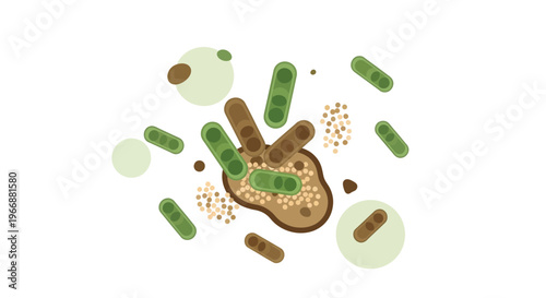 Microscopic view of bacteria, microbes, and cells in a petri dish, science illustration