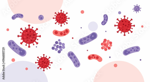 Microscopic view of viruses and bacteria, colorful illustration