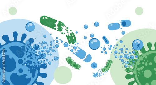 Microscopic view of viruses and bacteria, science and health concept