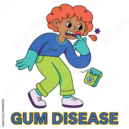 Medical Health Healthcare Concept Cartoon Character Illustrating Gum Disease Symptoms and Oral Hygiene Problem