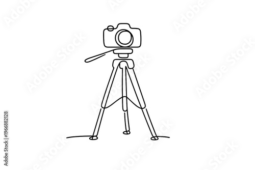 Minimalist line art of camera on tripod with simple outline design