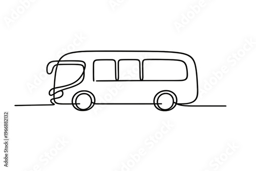 Minimalistic continuous line drawing of a bus in profile view