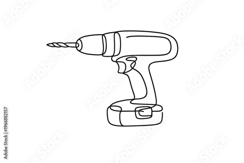 Simple line art of a cordless power drill with battery