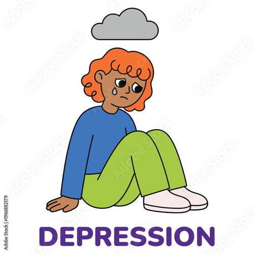 Character depicting mental health disease symptoms of depression and sadness, a crucial medical healthcare concept