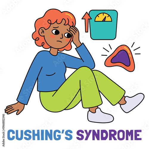 Illustrating Cushing's Syndrome A distressed character facing weight gain, a chronic disease impacting health
