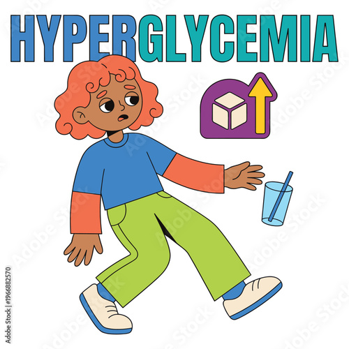 Concerned character experiences high blood sugar symptoms, highlighting a medical health disease requiring urgent healthcare