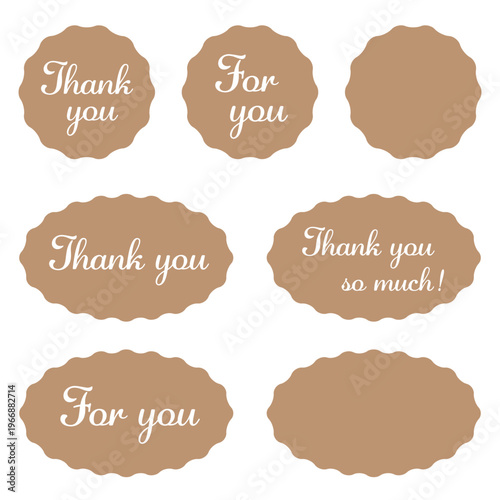 なみなみの丸や楕円のイラストのセット　"Thank you" "For you"などメッセージ入り　ゴールドカラー
