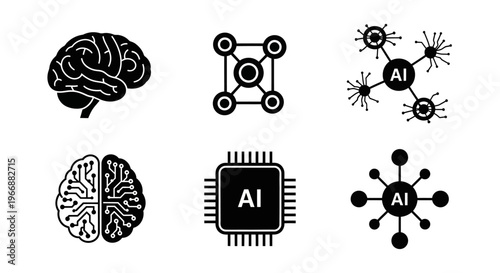 Collection of AI and brain related icons Futuristic intelligence concepts Neural networks.