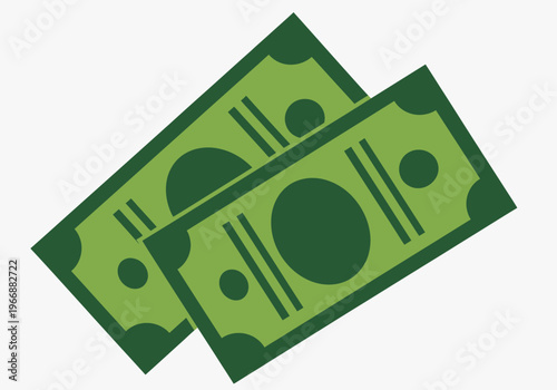 Green paper banknotes with dark green abstract patterns a white background money