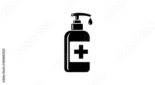 Black hand sanitizer bottle with a cross on a white background