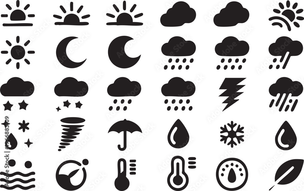Obraz premium Forecast weather icon pack solid style for mobile app and dashboard interface 