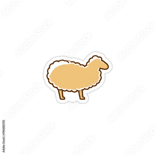 A simple, cartoon illustration of a sheep sticker, colored in shades of beige and brown
