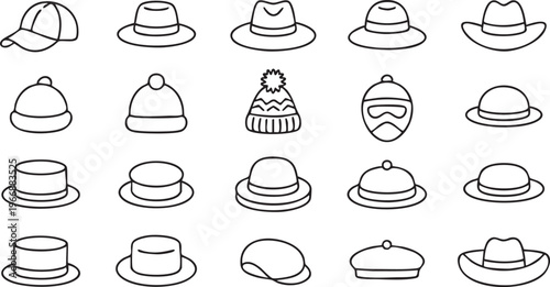 Hat styles vector icon set for retail fashion and clothing applications
