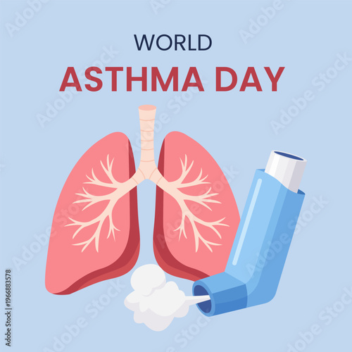World Asthma Day with Inhaler and Health Prevention Lungs.Social media template. Vector Illustration