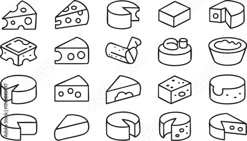 Minimal cheese icons set for food packaging labels and restaurant menus
