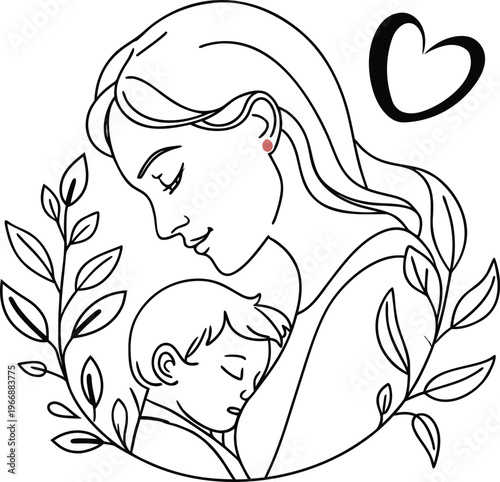 Minimalist Mother and Baby Tender Hug Illustration