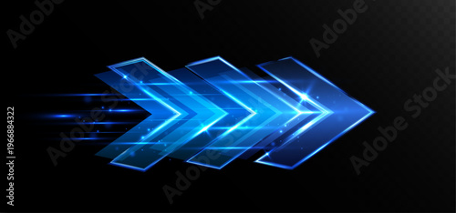 Glowing blue arrow with light streaks and futuristic motion effect on dark background

