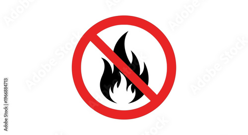 No fire symbol with a red circle and diagonal line on white background