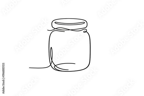 Minimalist continuous line drawing of glass jar on white background