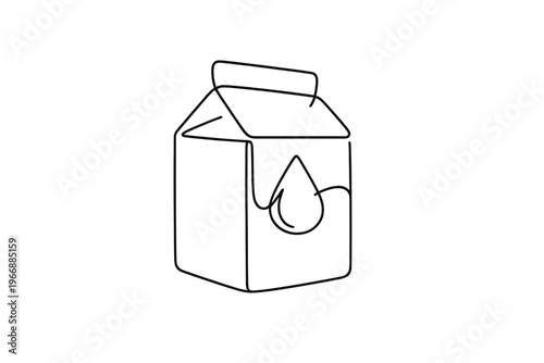 Simple line art of milk carton with drop symbol on white background