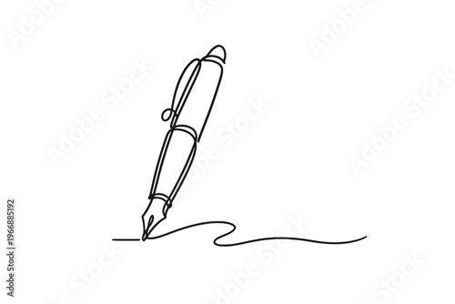 Continuous line drawing of a pen creating fluid curves on white background