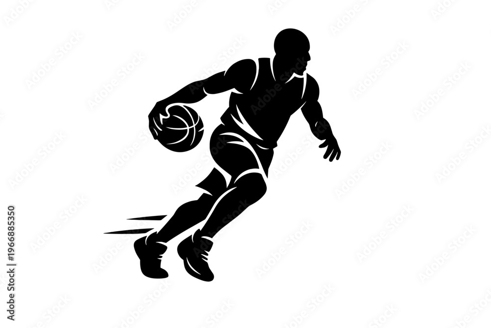 Fototapeta premium Silhouette of male basketball player dribbling