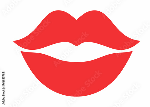 Bold red lips vector icon with smooth curves and a full lower lip on white background. Beauty, makeup, romance and feminine expression concept.