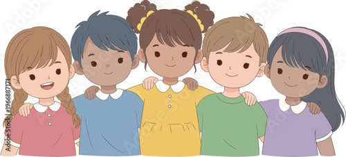 Happy Kids Group Cartoon Characters, Cute Children Vector Illustration