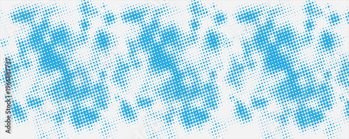 blue halftone pattern. Retro comic gradient background. Bright white pixelated dotted texture overlay. Cartoon pop art faded gradient pattern.