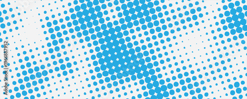 blue halftone pattern. Retro comic gradient background. Bright white pixelated dotted texture overlay. Cartoon pop art faded gradient pattern.