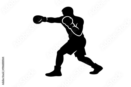 Silhouette of male boxer in action with gloves and sportswear