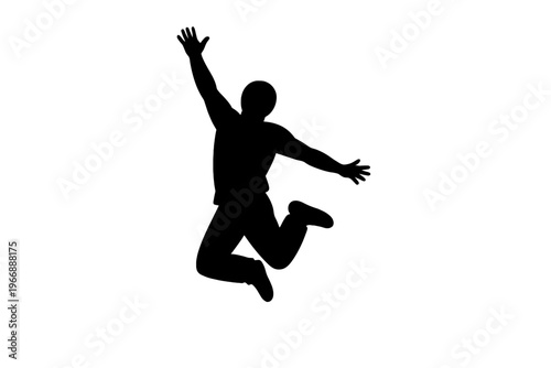 Silhouette of a jumping person isolated on white background