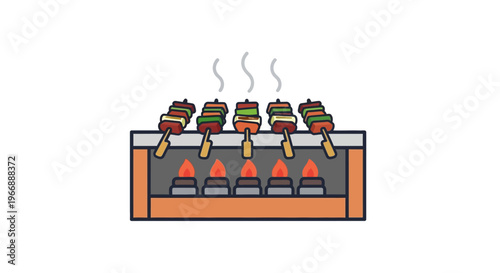 Grilled Meat Skewers on Charcoal Barbecue Grill