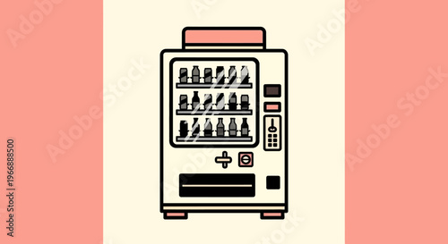 Flat Vector Illustration of a Vending Machine with Drinks