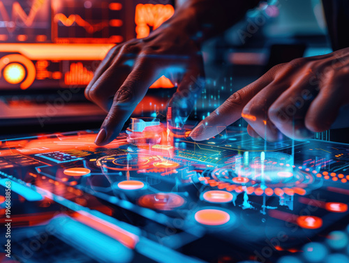 Futuristic Touchscreen Interface in Use 