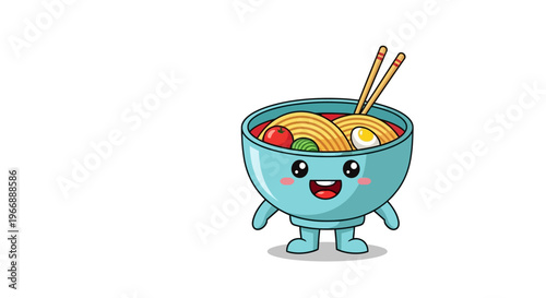 Cute Cartoon Ramen Bowl Character with Chopsticks