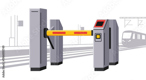 Automated Subway Fare Gate with Train Background