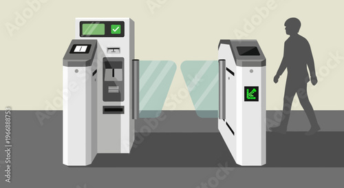 Automated Subway Ticket Gate with Passenger Silhouette