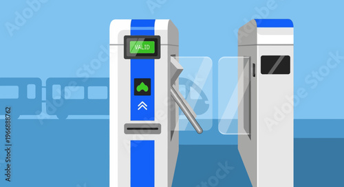 Modern Subway Ticket Gate with Train Background