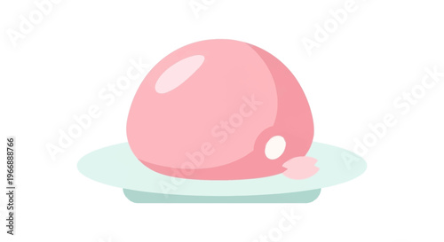 Cute Pink Mochi Dessert on a Plate Vector Illustration