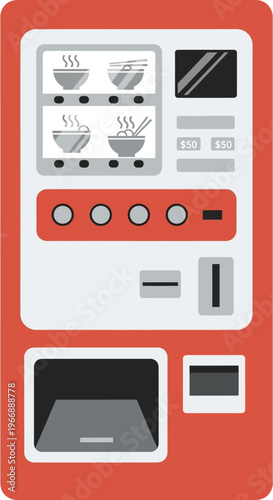 Flat Vector Illustration of an Automated Ramen Noodle Vending Machine