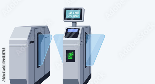 Modern Subway Turnstile Gate with Electronic Ticket Scanner